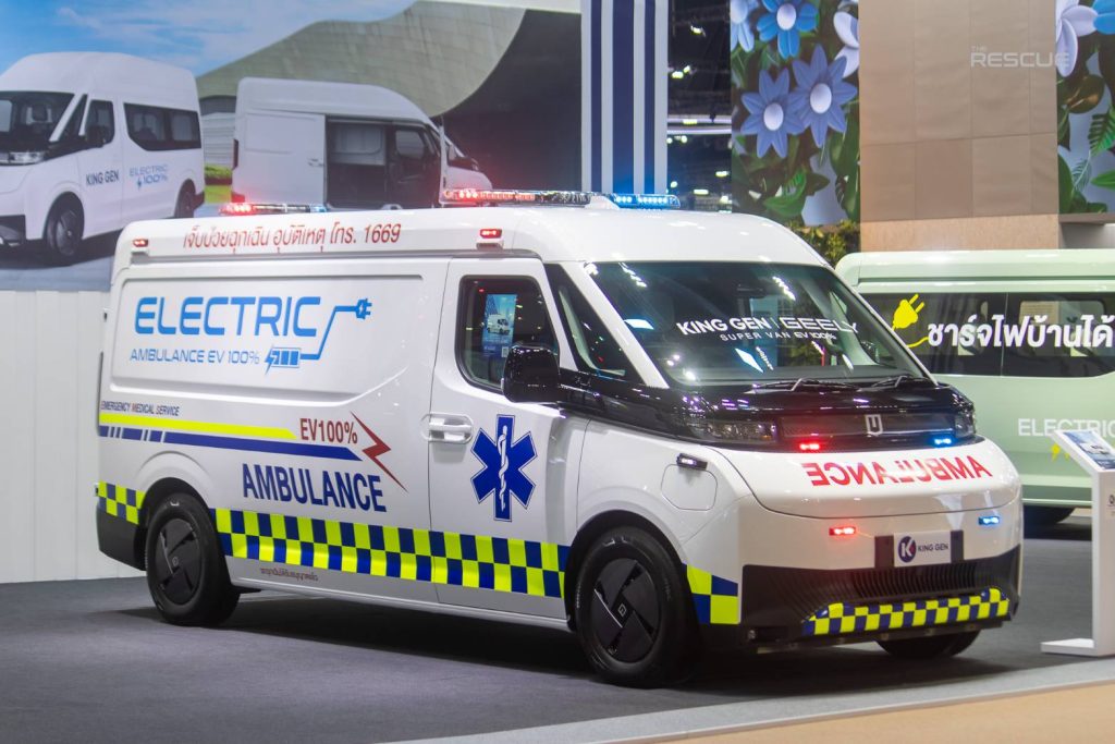 Offside view of ambulance